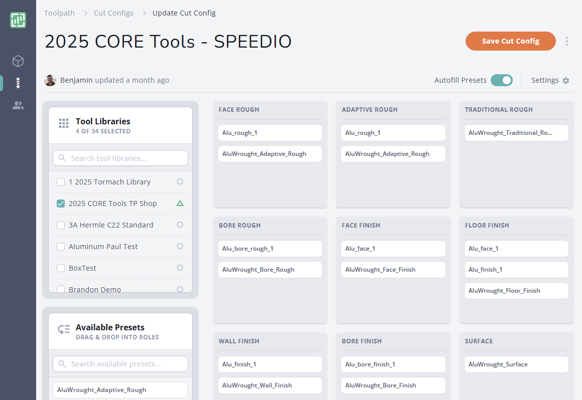 Toolpath pricing - tool libraries and cut configs